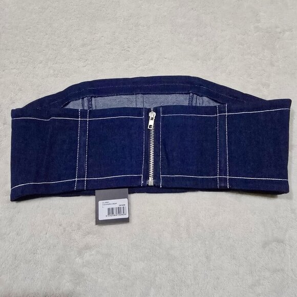 By.DYLN Denim Tube Top – Dark Blue Smocked Strapless Crop w/ Zipper | Deadstock - Picture 11 of 14